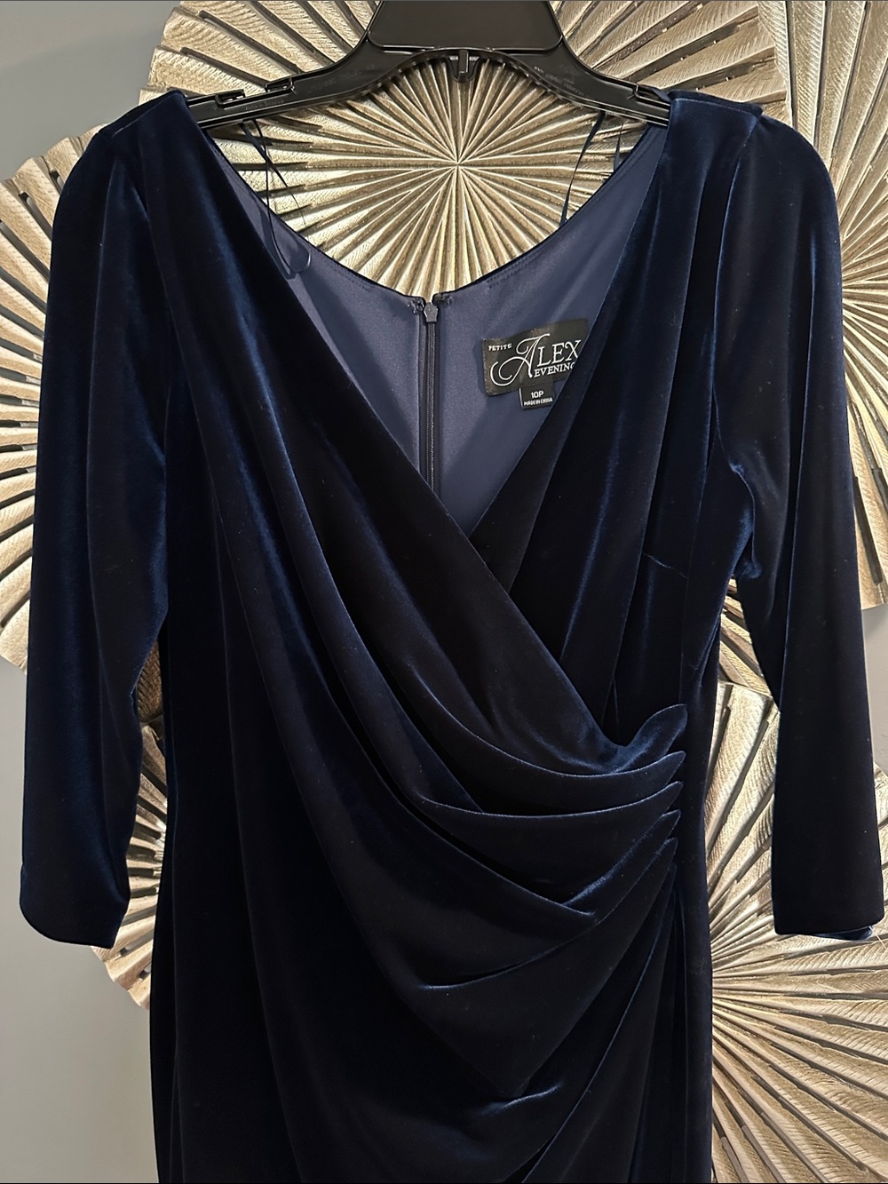 Alex Evenings Navy Velvet Draped Evening Dress